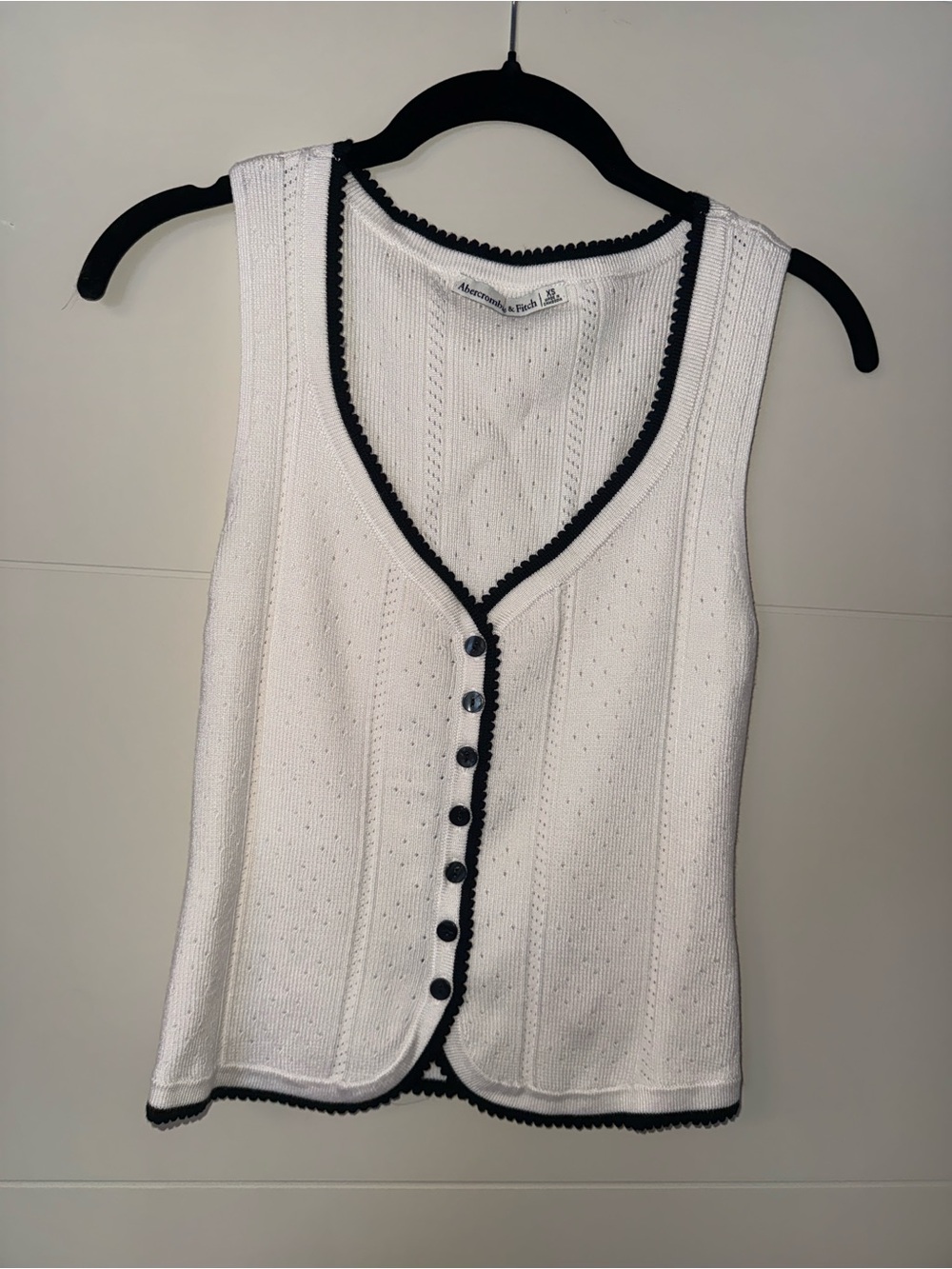 Abercrombie & Fitch White Knit Button Tank with Black Trim